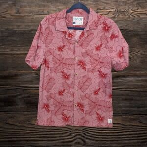 Laguna Men's M Pink Red Floral Hawaiian Short Sleeve Breathable Button-Up Shirt